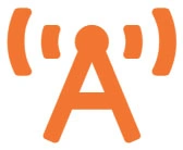 Orange letter A with broadcasting signals.
