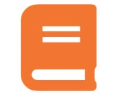 Orange book icon with white lines.