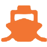 Orange robot icon on black background.