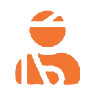 Orange person icon with a black background.