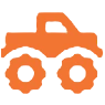Orange monster truck silhouette on black background.