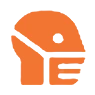 Orange helmet icon on black background.