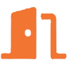 Orange door and wall icon on black.