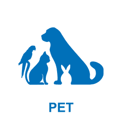 Blue pet icon with silhouettes of a dog and cat.