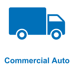 Blue icon of a commercial truck with text 'Commercial Auto'.