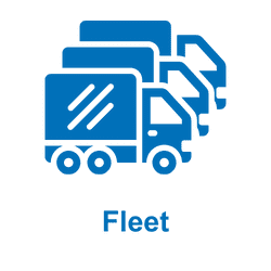 Blue icon showing multiple trucks representing a fleet.