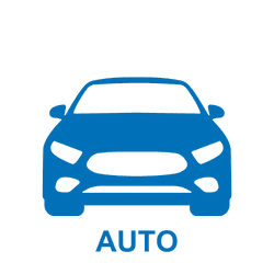 Blue icon of a car with the word AUTO.