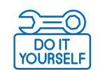 Blue DIY logo with wrench and text.
