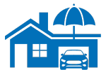 Icon representing home and car insurance protection.