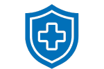 Blue shield with a medical cross symbol in the center.